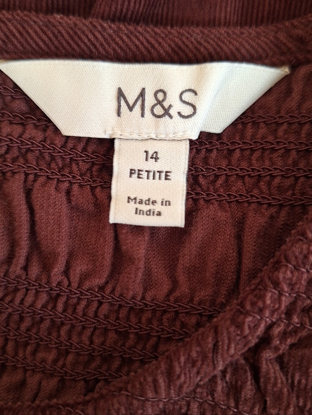NWOT M&S Smocked Bodice Long Sleeve Midi Dress in Burgundy - Picture 8 of 10